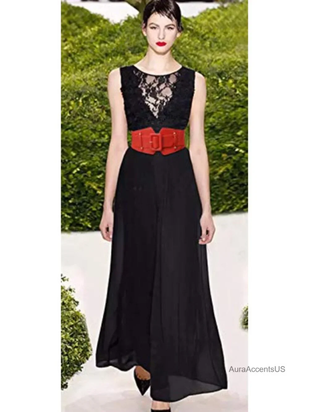 Vintage Wide Elastic Waist Belt with Chunky Buckle for Jeans Dresses